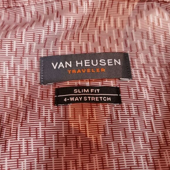 Van Heusen Shirt Men 2XL Red Striped Dress Slim Fit Stretch Collared Button Down - Picture 4 of 9